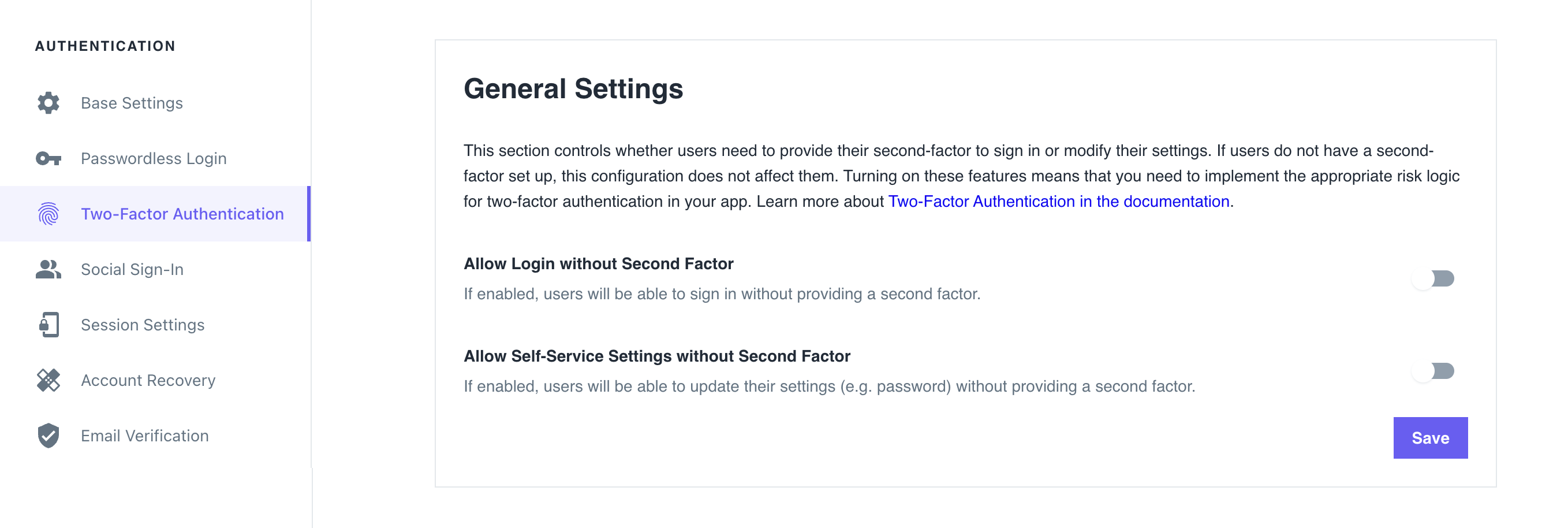 Step-up authentication settings in Ory Console